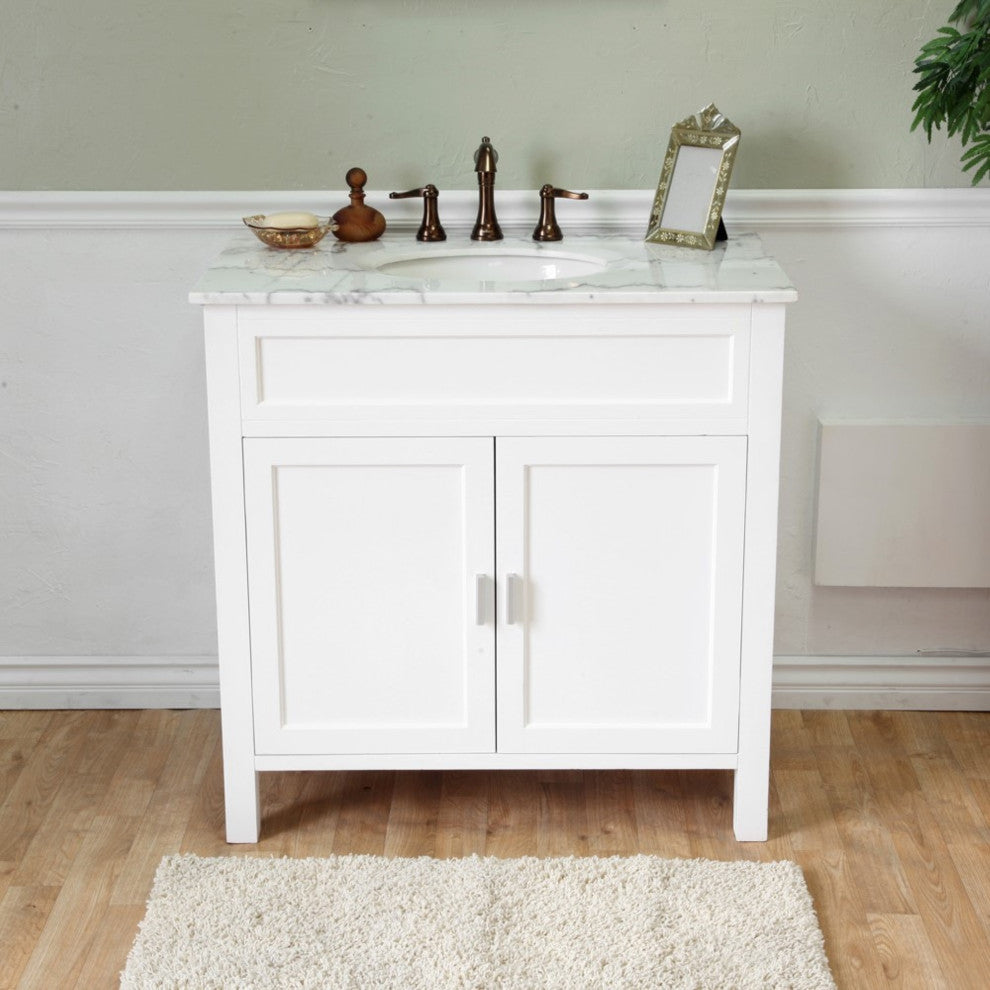 36" Single Sink Vanity-Wood-White