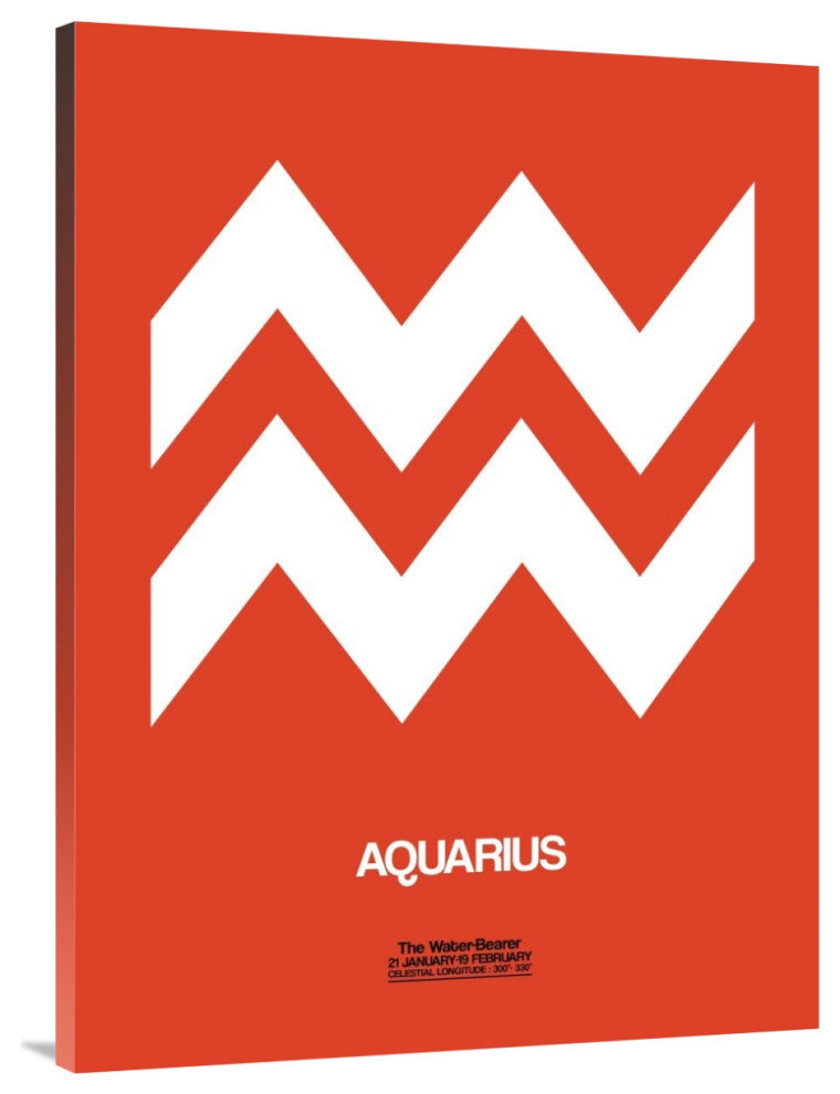 "Aquarius Zodiac Sign White on Orange" Fine Art Print