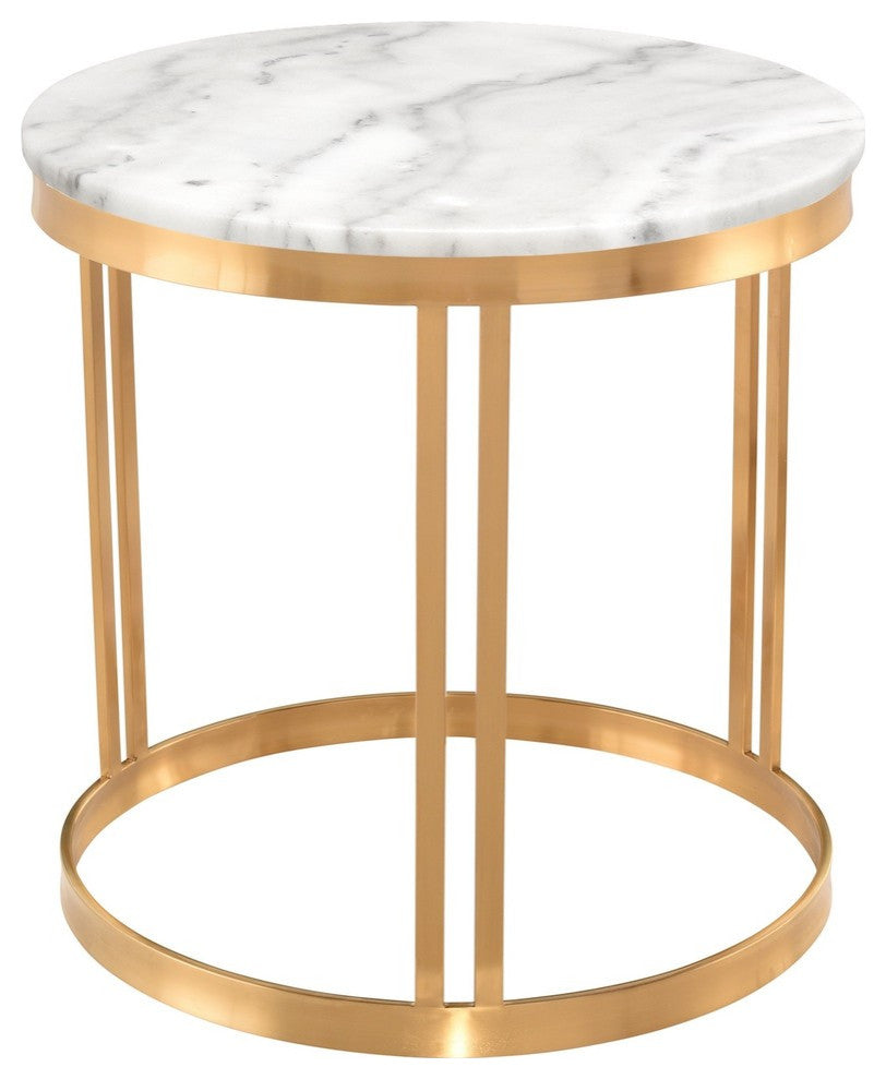Nicola Round Side Table in White Marble and Brushed Gold Stainless Steel
