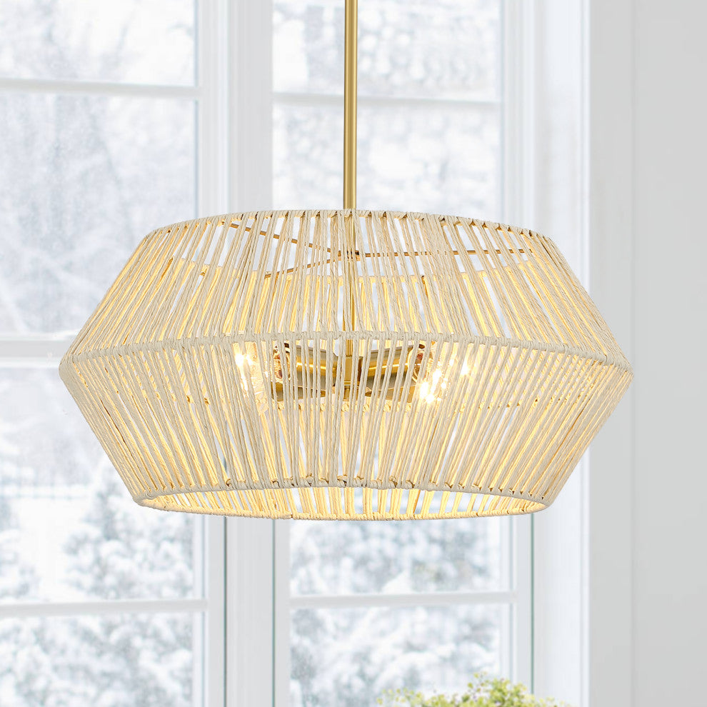 22" W 4-Light Bohemian Hand Woven Geometric Chandelier