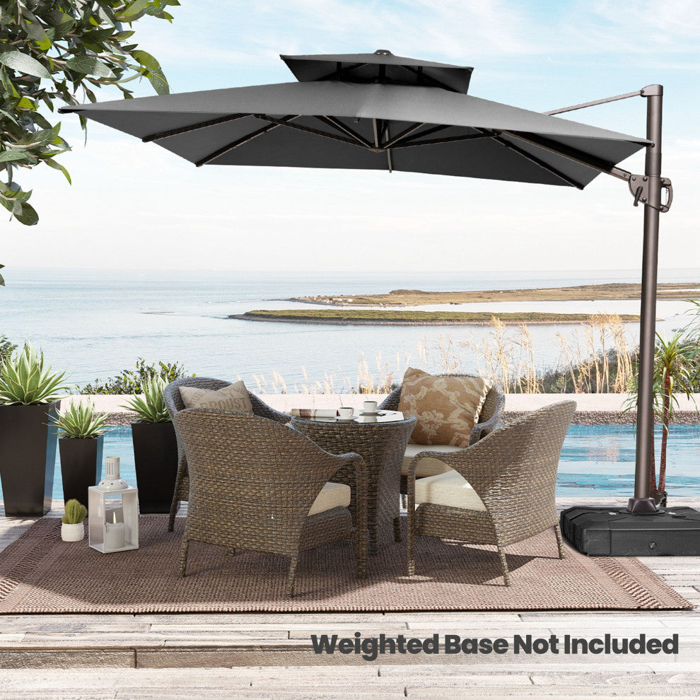9X 11ft Patio Square Double Top Offset Umbrella Deluxe Cantilever Umbrella, Dark Gray