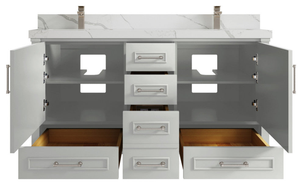 Aberdeen 60 Double Bathroom Vanity in Coventry Gray 2" Calacatta Laza