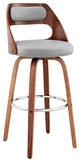 37" Gray Faux Leather And Manufactured Wood Swivel Counter Height Bar Chair