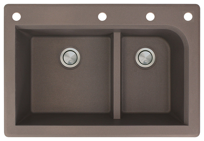 Radius 33" silQ Granite Double Bowl Kitchen Sink with 4 Holes in Espresso