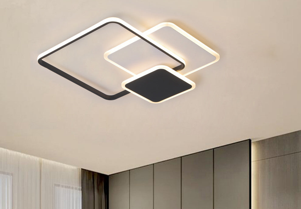 3-Light Unique LED Flush Mount Light Square Ceiling Light, Black/White