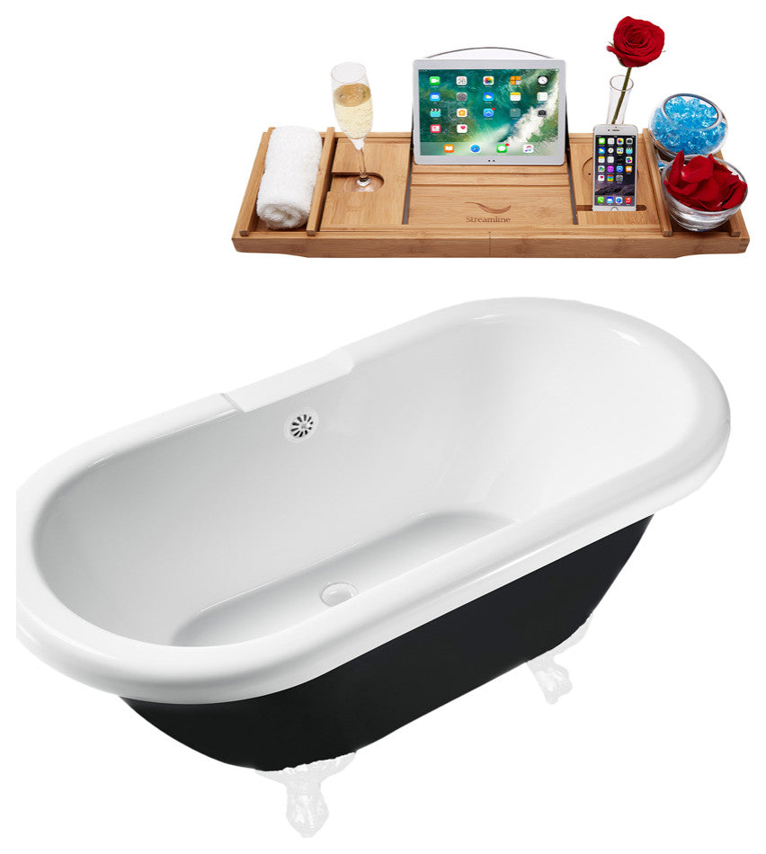 59" Streamline N1120WH-WH Clawfoot Tub and Tray With External Drain