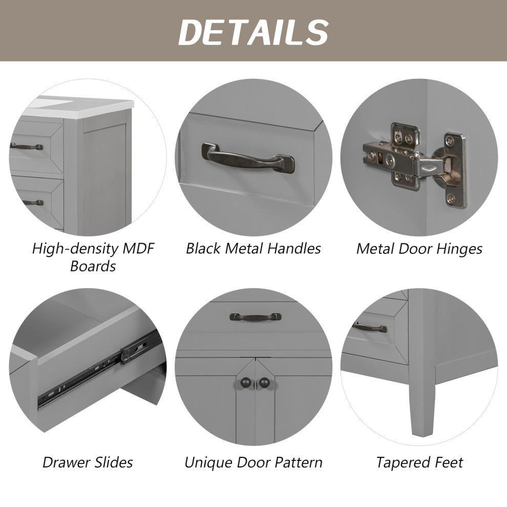 36 in. Freestanding Bathroom Vanity Set with Ceramic Integrated Single Sink, Grey