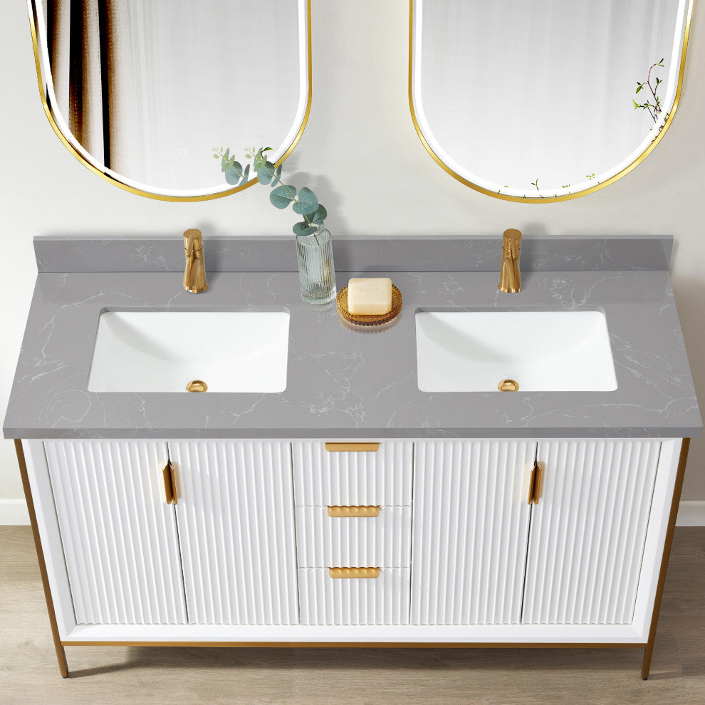 Malaga Composite Stone Vanity Top With Ceramic Sink, Reticulated Gray, 61"