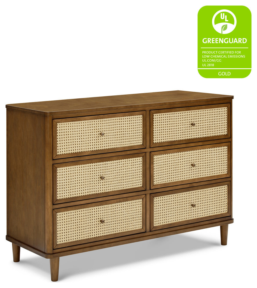 Marin With Cane 6 Drawer Assembled Dresser, Natural Walnut/Blonde Cane