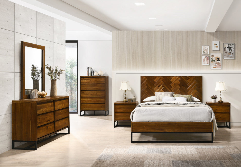 Reed Mirror, Brown Antique Coffee Wood Finish