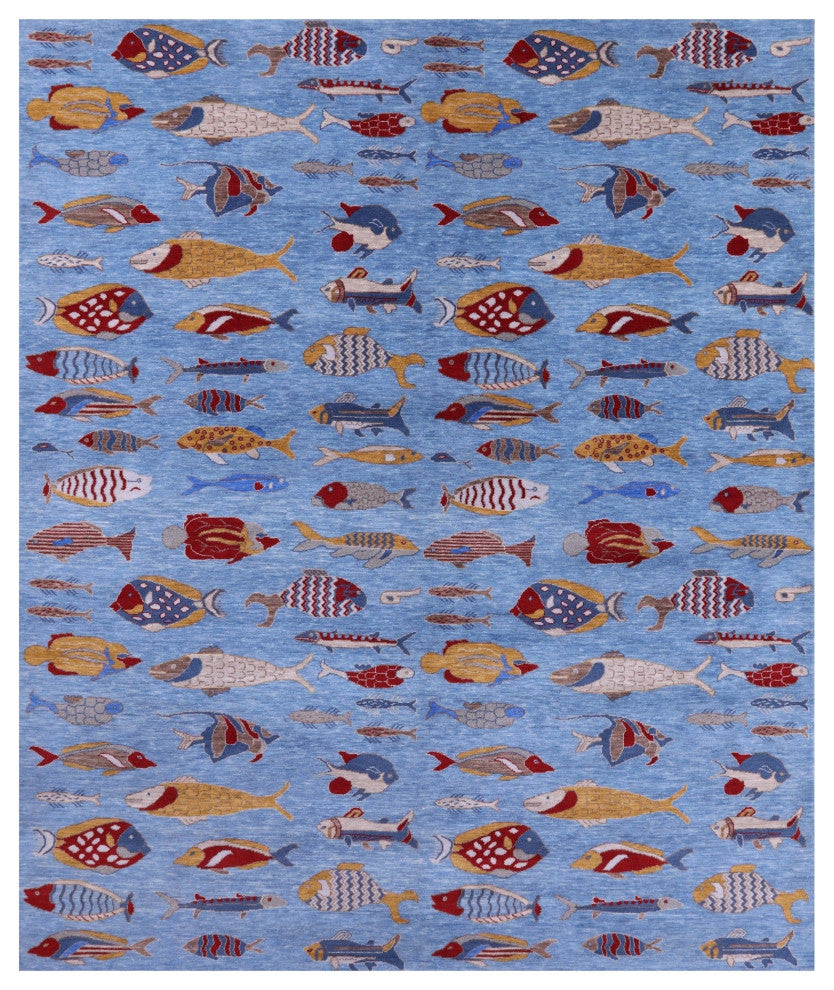 8' 1" X 10' 2" Gabbeh Fish Design Hand-Knotted Wool Rug - Q13695