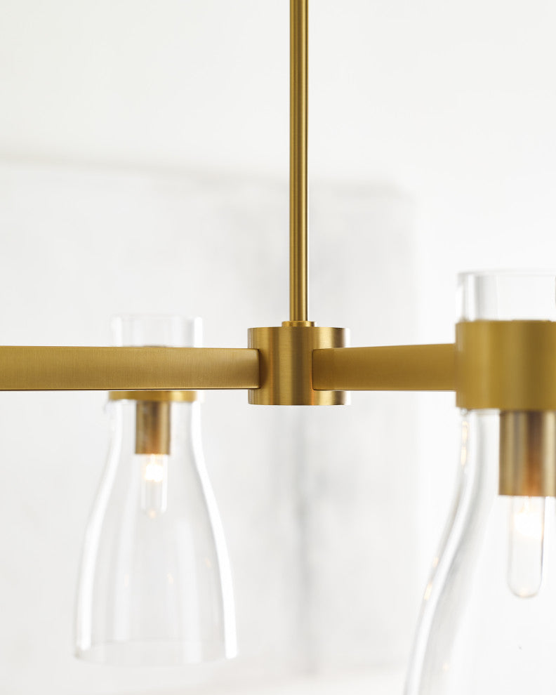 Moritz Four Light Linear Chandelier, Burnished Brass