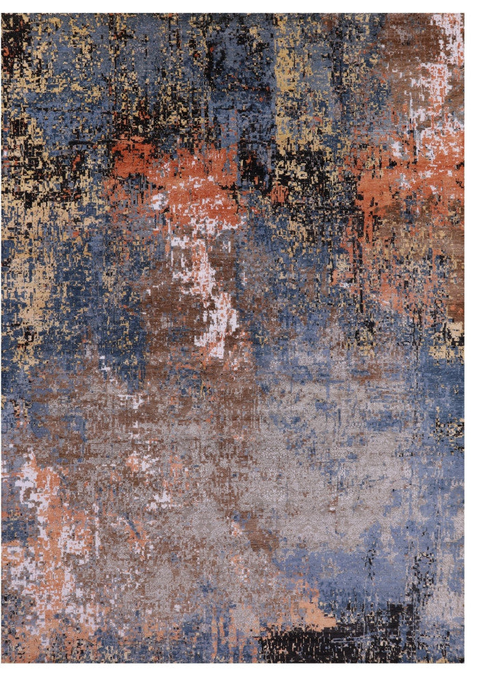 10' 2" X 14' 2" Wool and Silk Abstract Handmade Rug Q8863