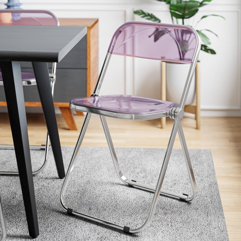 LeisureMod Lawrence Acrylic Folding Chair With Metal Frame