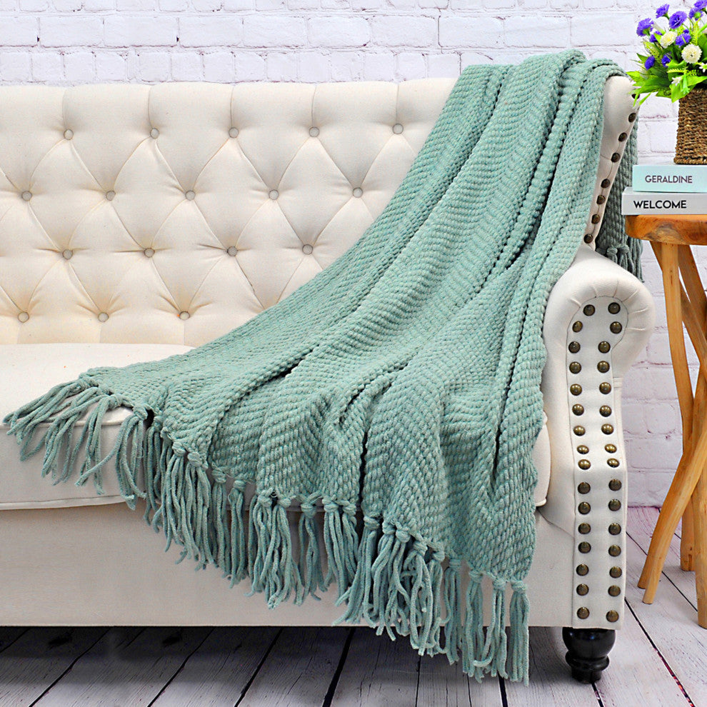 Tweed Knitted Throw Blanket, Silver Blue, 50"x60"