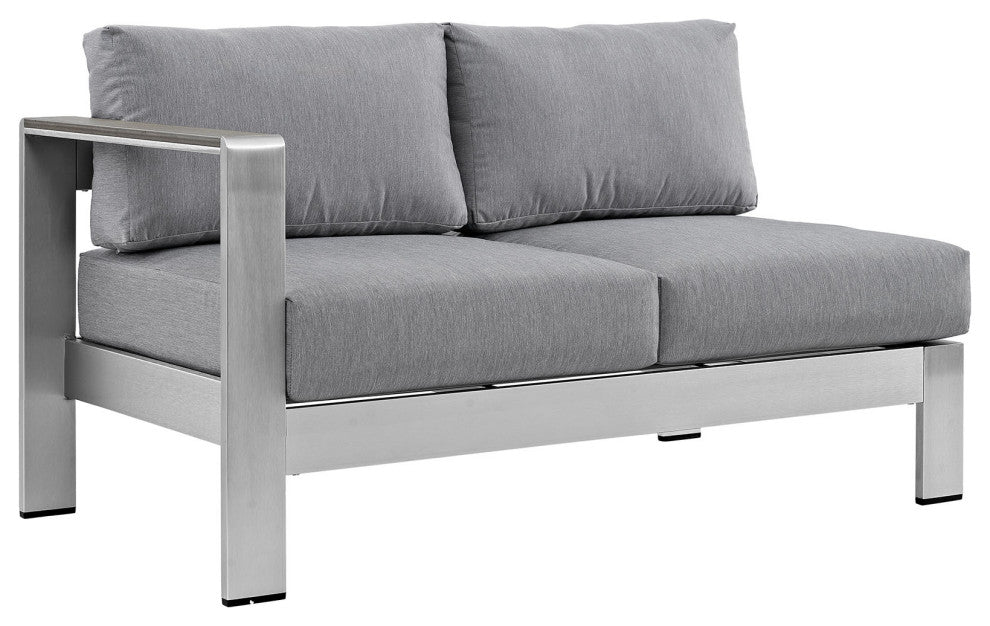 Shore Left-Arm Corner Sectional Outdoor Patio Aluminum Loveseat, Silver Gray