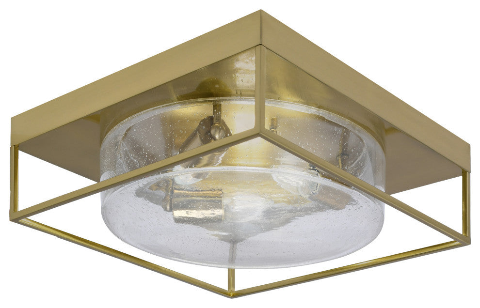 16" 3-Light Flush Mount Light, New Age Brass, Clear Bubble Glass