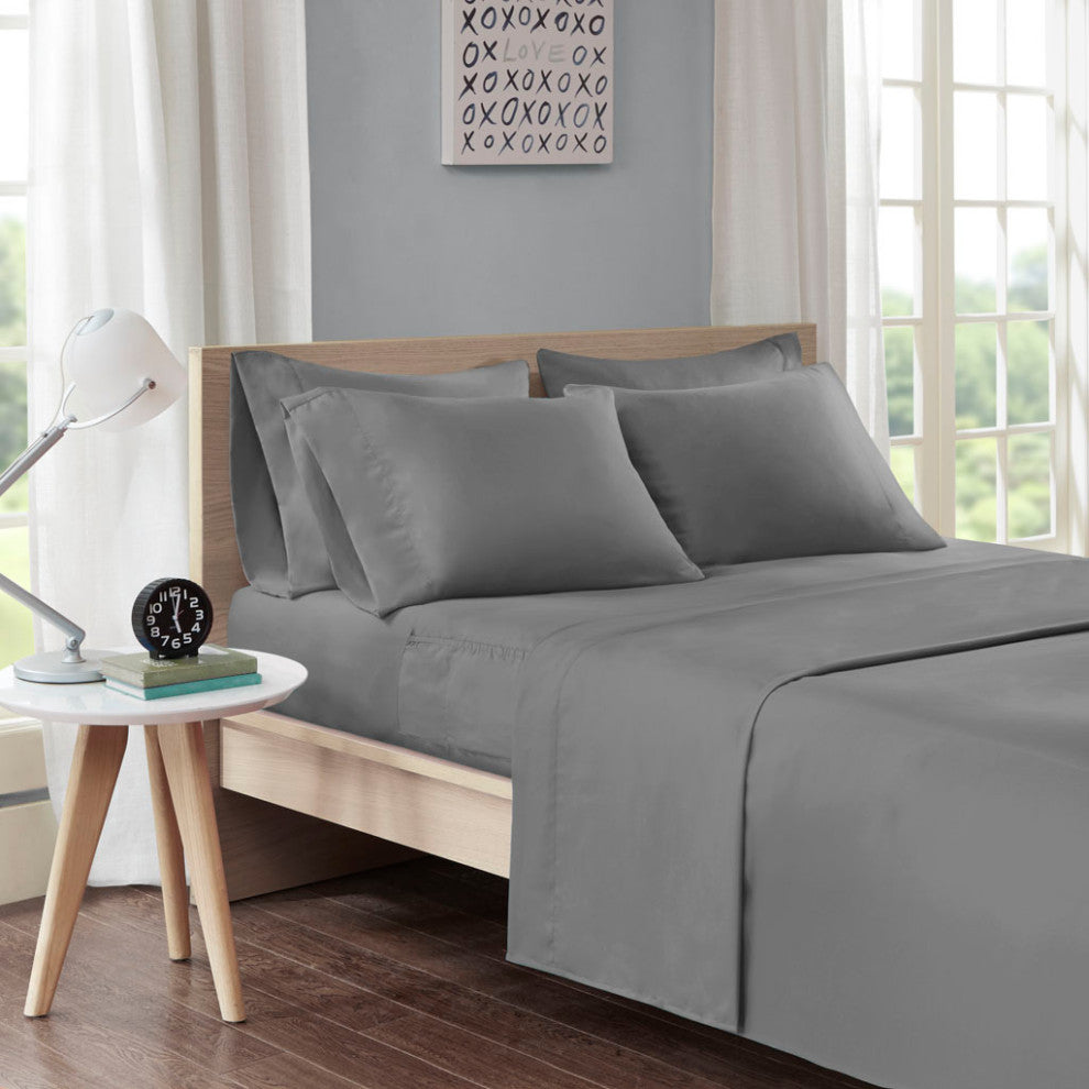 Intelligent Design Microfiber Sheet Set With Side Storage Pockets, Charcoal