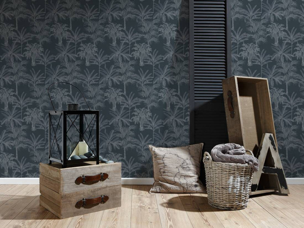 Textured Wallpaper Floral Featuring Palms Leaves, 379832