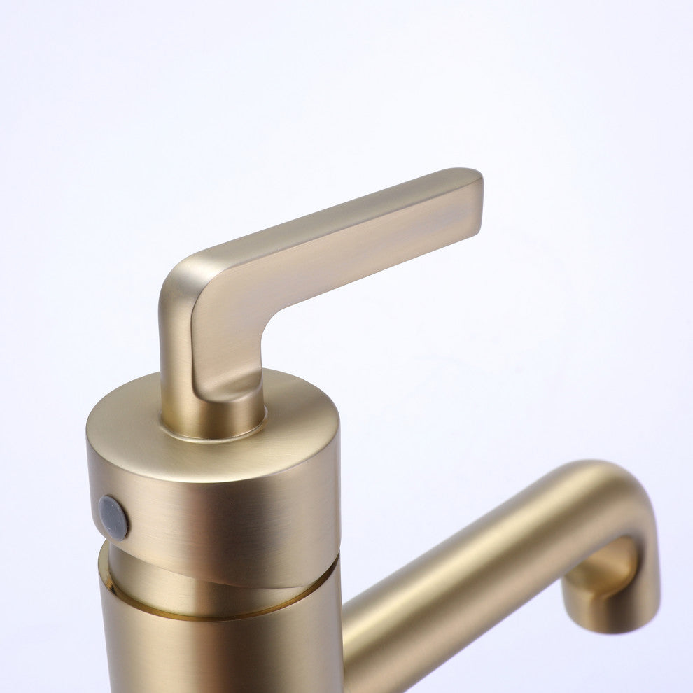 Deck Mounted Single Lever Handle Low-Arc Bathroom Vessel Faucet, Brushed Gold