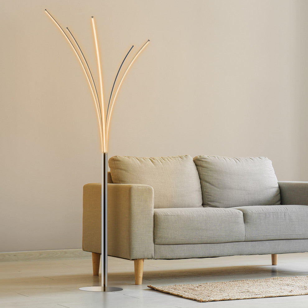 Minimalist Metal 5-Branch Arc Dimmable Integrated LED Floor Lamp, Remote Control