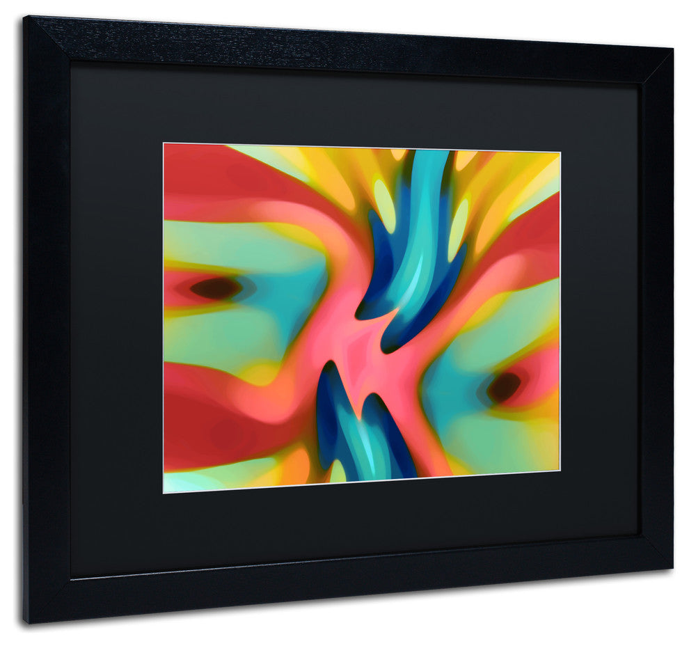 ''Pink And Blue Owl'' Matted Framed Art, Black Frame, Black Matte, 20x16