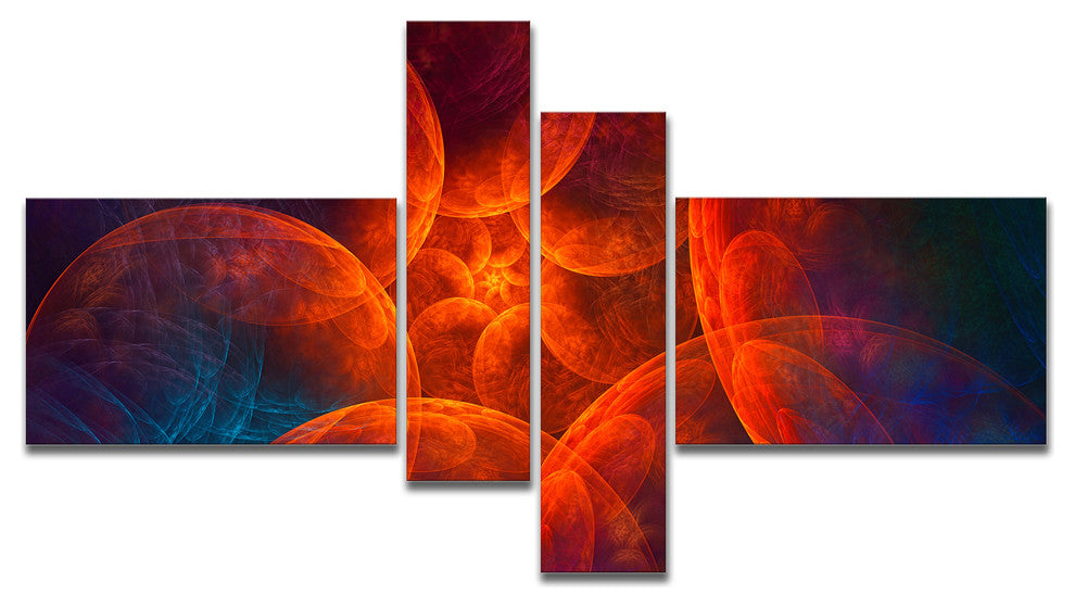 Biblical Sky with Red Clouds, Abstract Wall Art Canvas, 60"x32", 4 panels