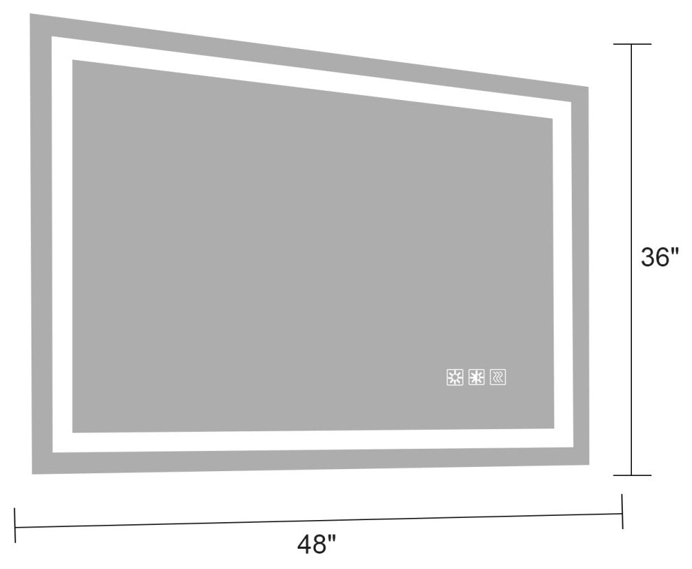 48" x 36" Rectangular Frameless Dimmable Wall Mounted LED Bathroom Vanity Mirror
