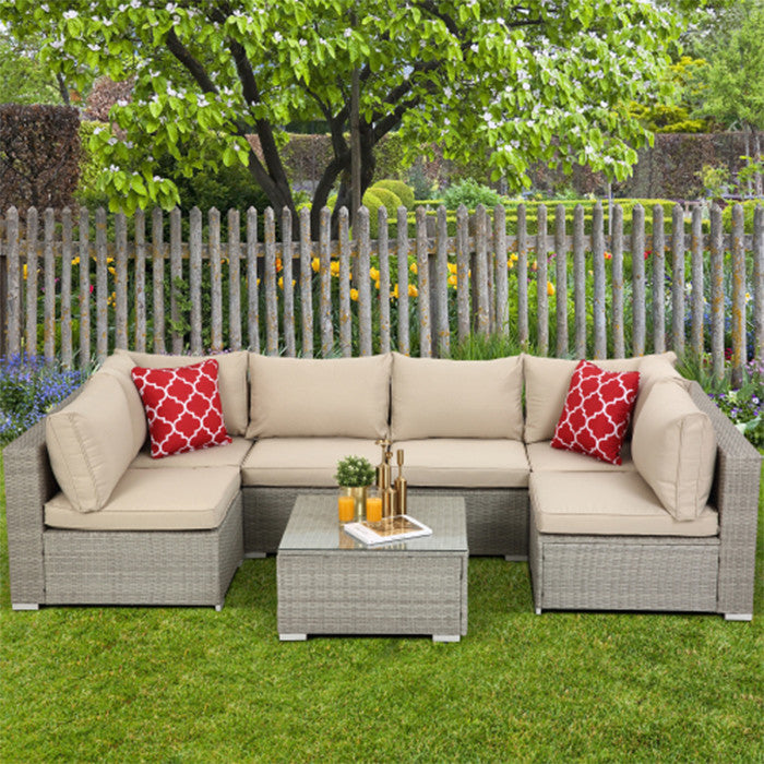 7 Piece Outdoor Garden Furniture Set Rattan Wicker Sectional Sofa Set