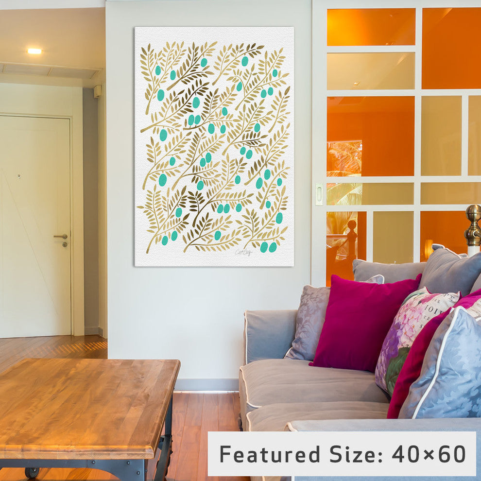 "Turquoise Olive Branches Artprint" by Cat Coquillette, 40x26x1.5