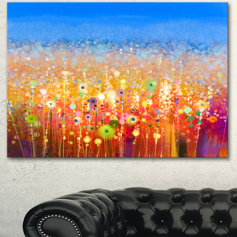 Abstract Flower Field Watercolor Painting, Floral Canvas Art Print, 40"x30"