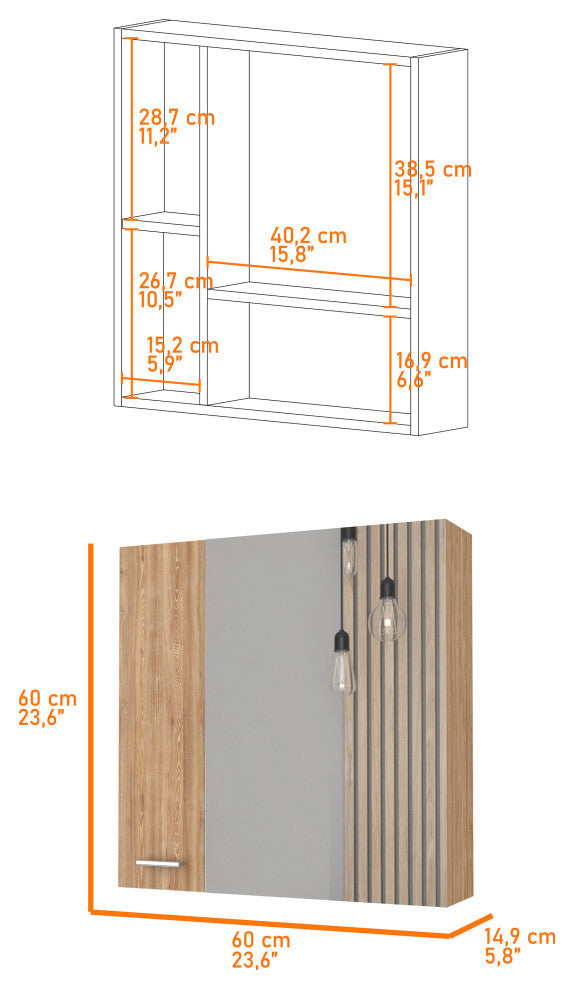 Kenya Medicine Cabinet with Mirror and 4 Interior Shelves, Pine