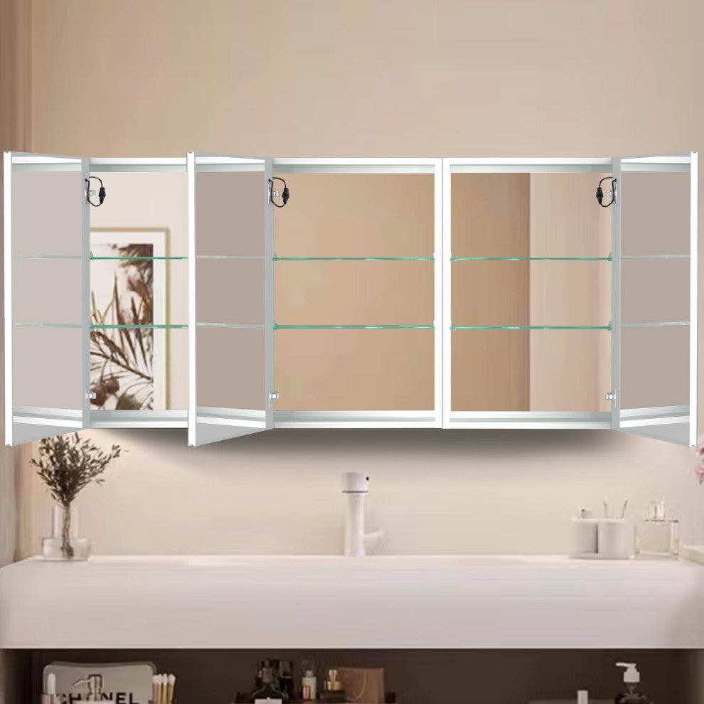 60" Aluminum Surface Mount Medicine Cabinet with Three Doors and Mirror