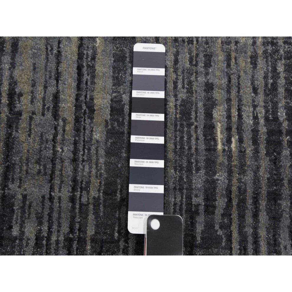 Gray and Blue Pure Wool Hand Knotted Modern Ombre Design Runner Rug, 2'6"x8'0"