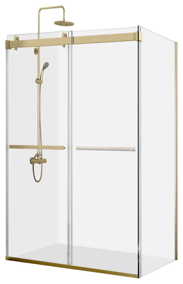 Spezia 60" W x 76" H Sliding Frameless Shower Enclosure, Brushed Gold, 60" W X 76" H
