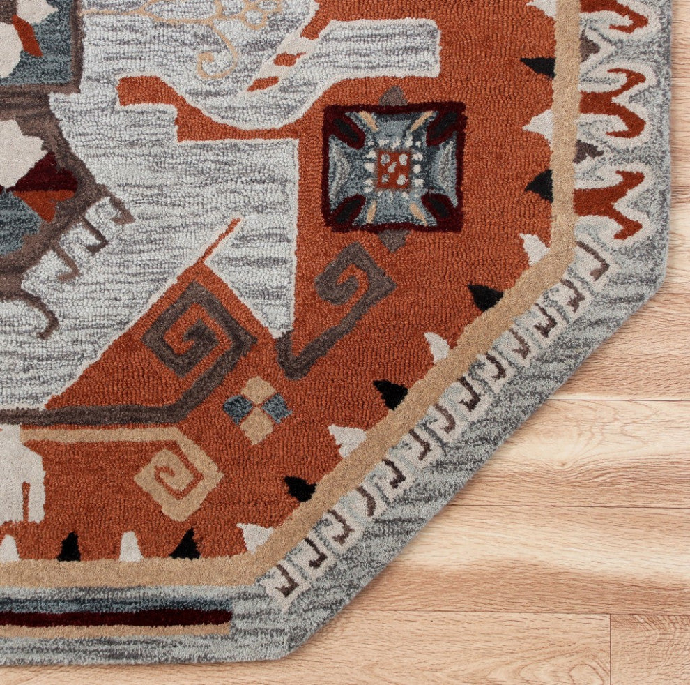 6" Round Terracotta Tribal Area Rug