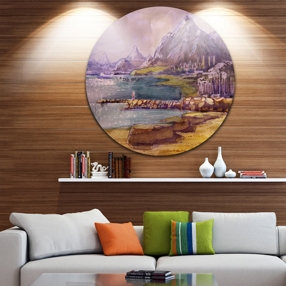 Purple Hills, Landscape Round Wall Art, 11"