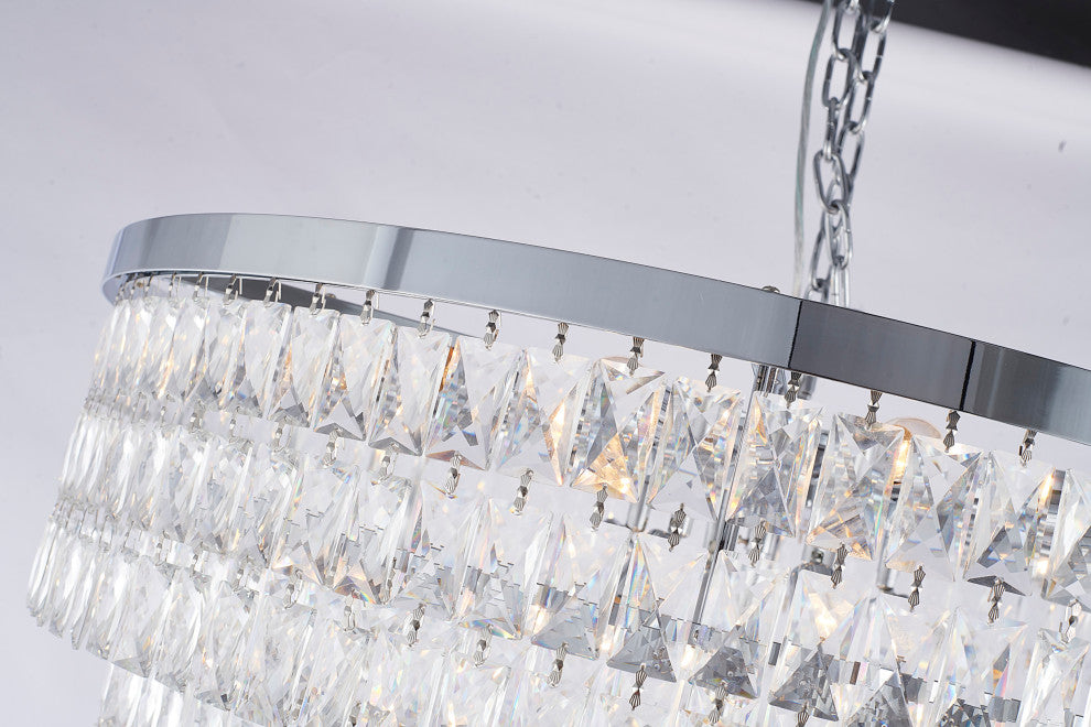42" 32-Light Chrome Metal 9-Tier Chandelier With Clear Crystals