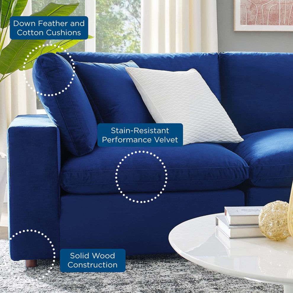 Commix Down Filled Overstuffed Performance Velvet 8-Piece Sectional Sofa Navy