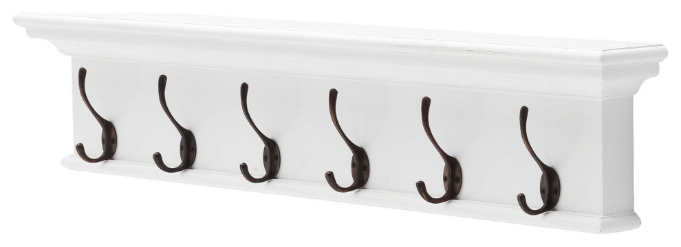 Traditional Classic White Wood Six Hook Hanging Coat Rack