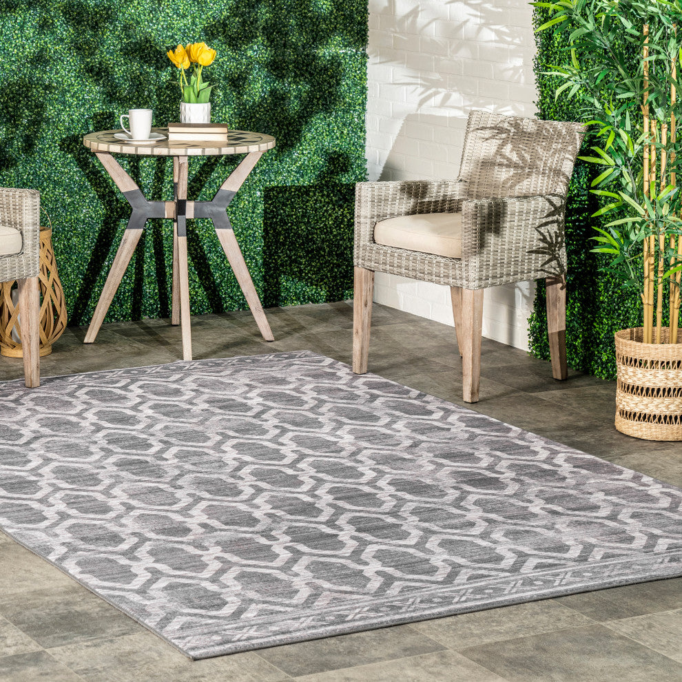 Nuloom Fae Geometric Machine Washable Indoor/Outdoor Area Rug, Grey 5'x8'