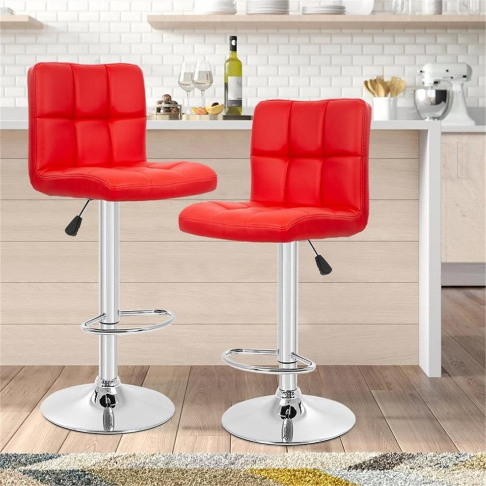 Pemberly Row Faux Leather Adjustable Red Bar Stools (Set of 2)