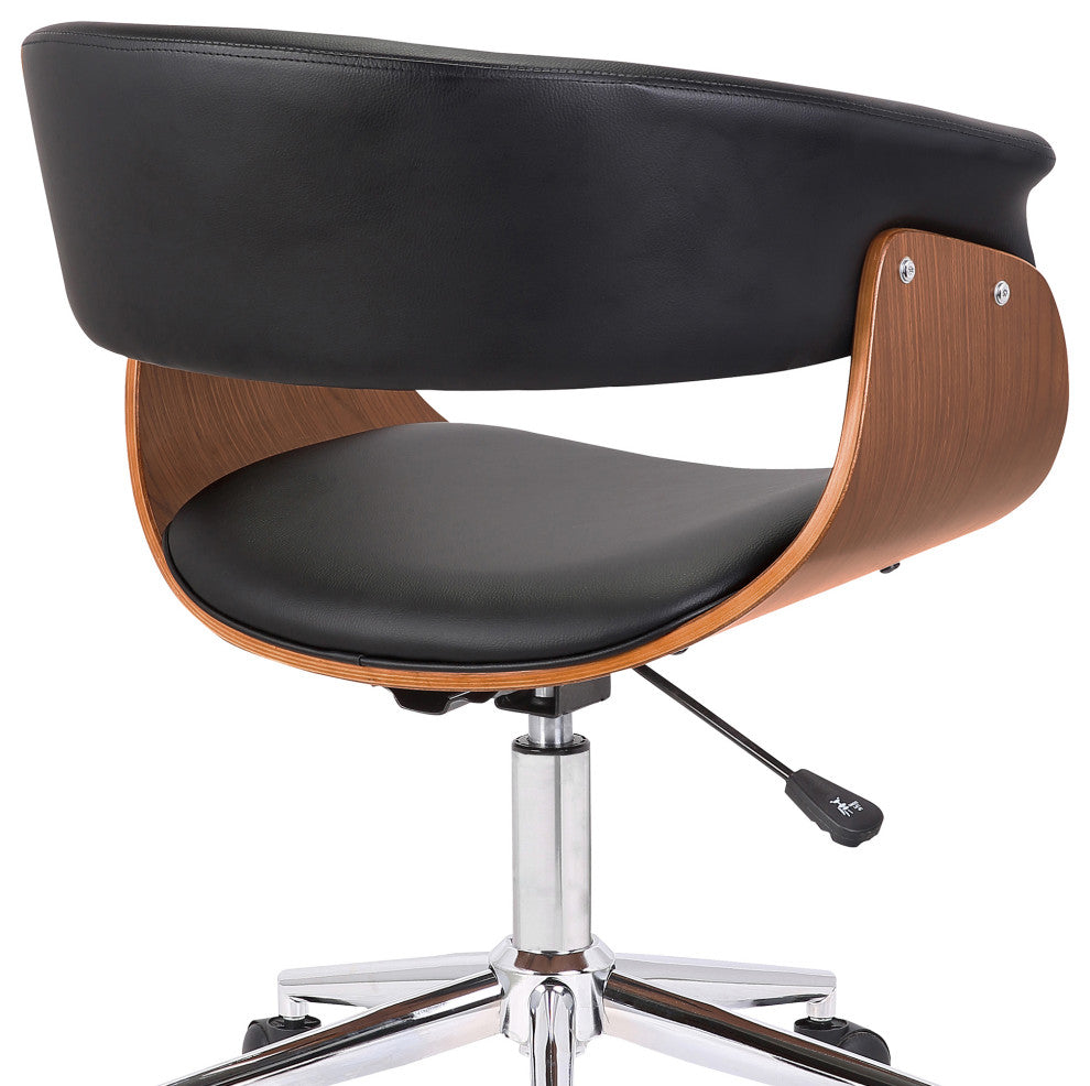 Bellevue Office Chair in Chrome Finish with Black Faux Leather and Walnut Veneer