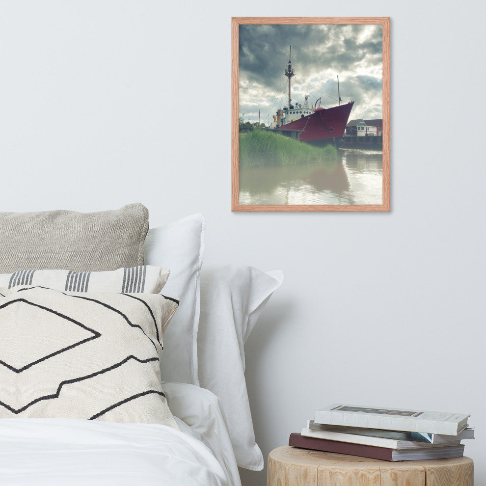 Foggy River Coastal Landscape Framed Photo Paper Wall Art Prints, Red Oak, 16" X 20"