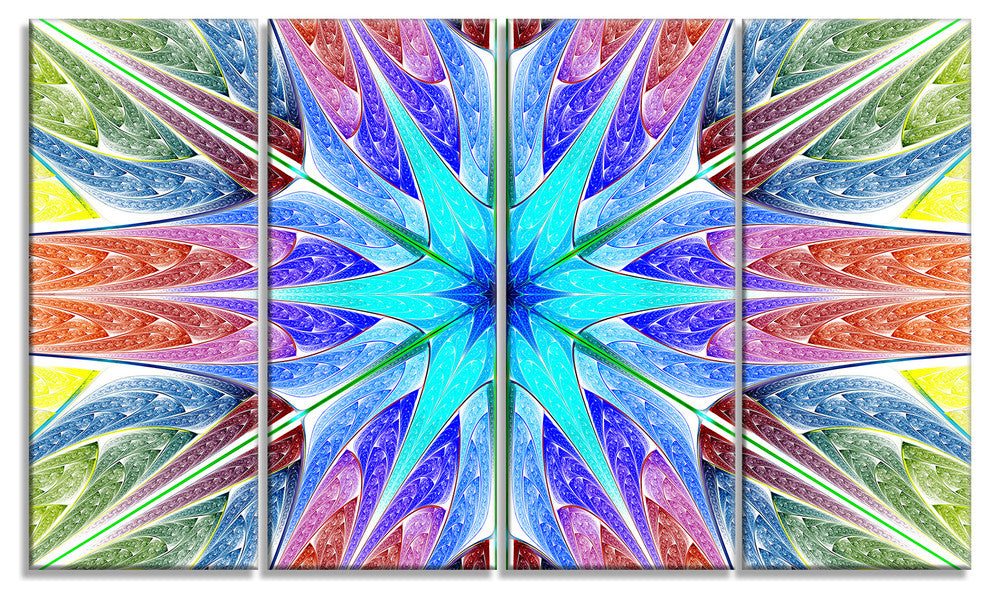 Multi Color Pink Fractal Stained Glass, Abstract Canvas Print, 48"x28", 4 Panels