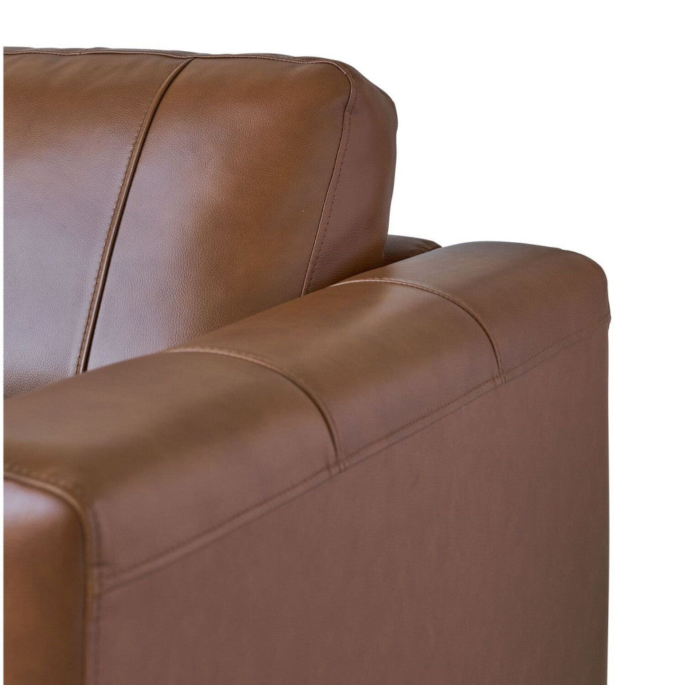 Modern Sofa, Tapered Legs & Cushioned Genuine Leather Seat With Track Arms, Tan