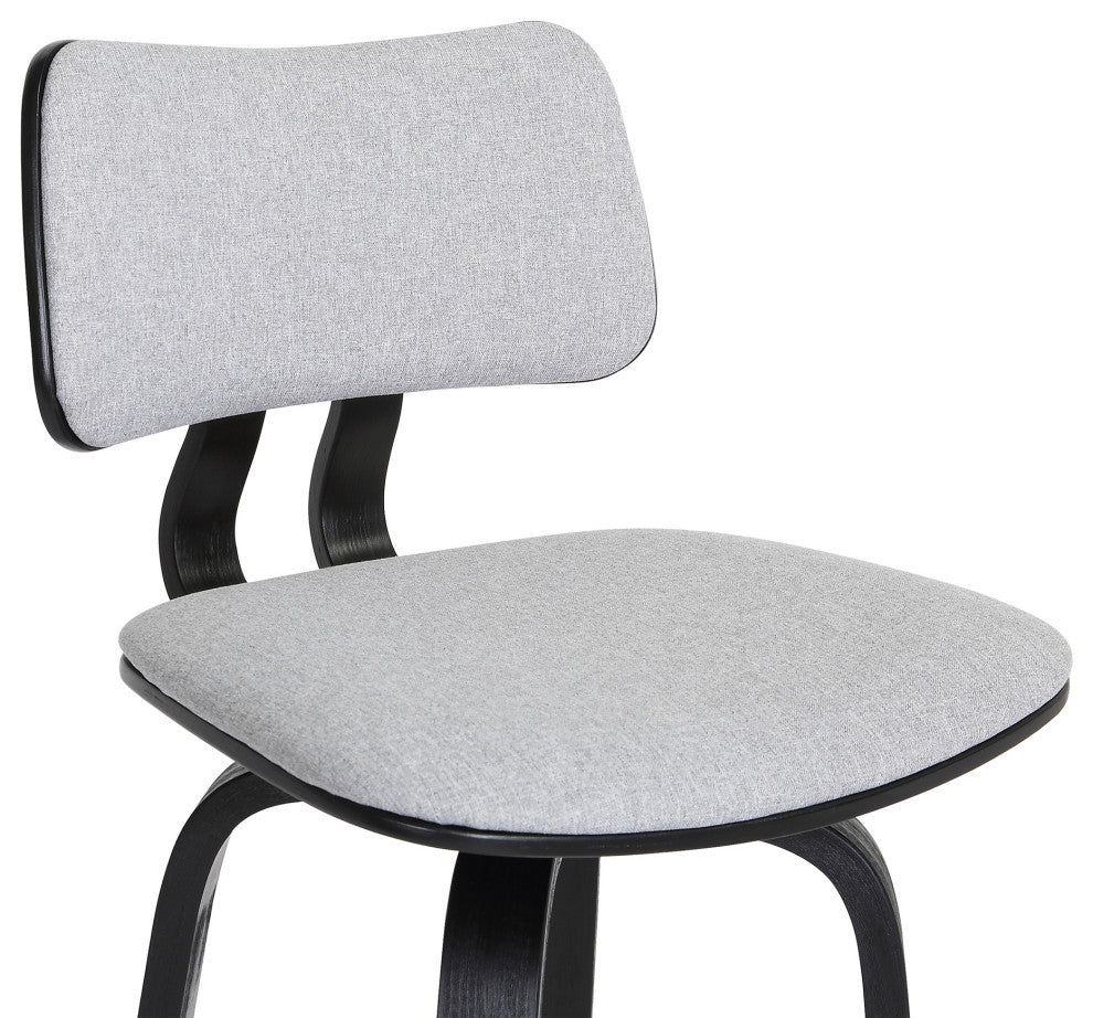 Pico 26" Swivel Black Wood Counter Stool, Light Gray Fabric With Black Metal, 30
