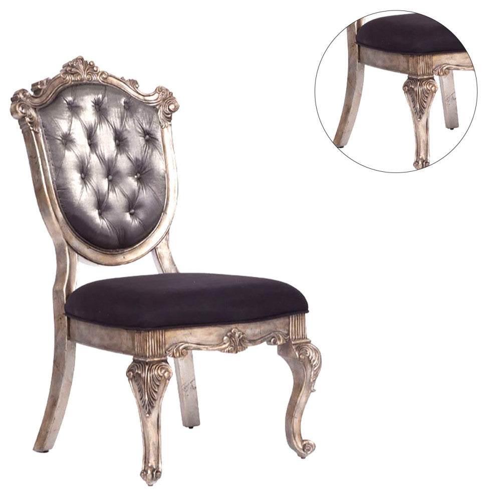 Set of 2 Silk-Like Fabric Dining Side Chairs, Silver Gray