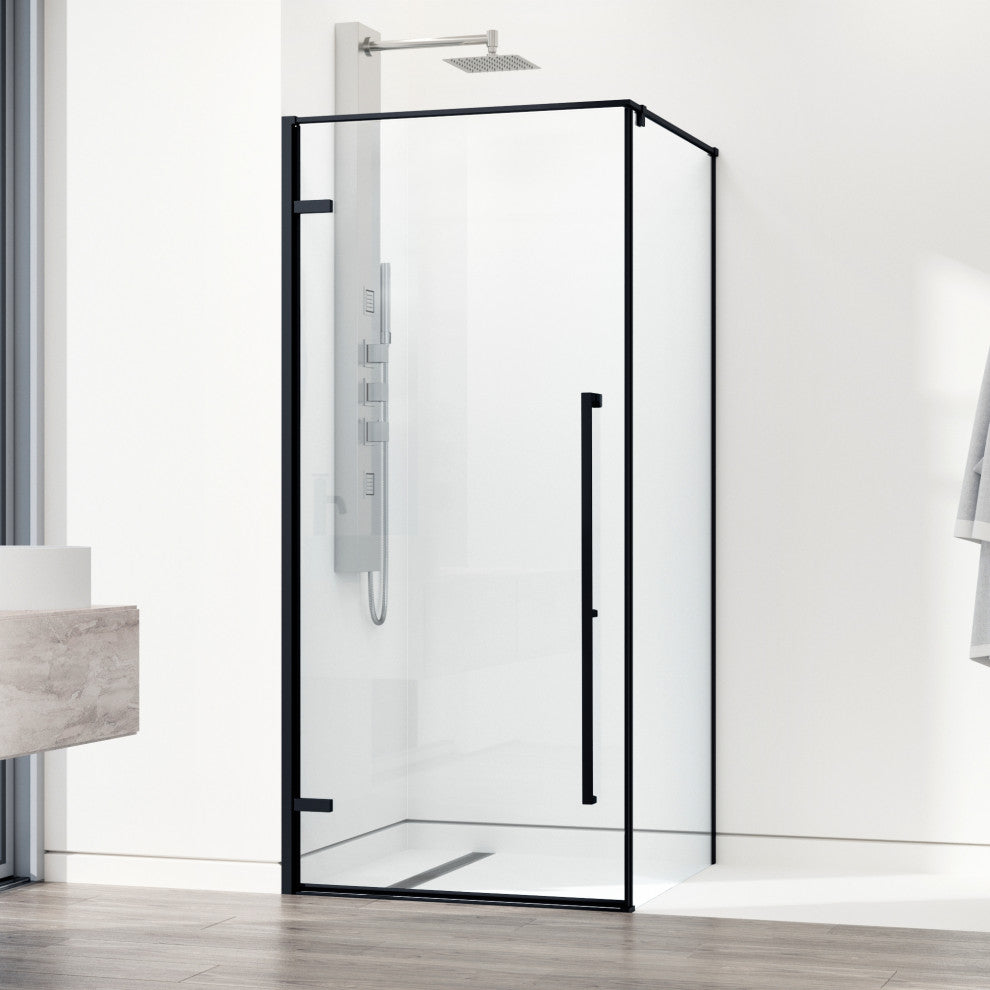 VIGO Meridian 34"D x 34"W x 73"H Framed Hinged Shower Enclosure, Matte Black