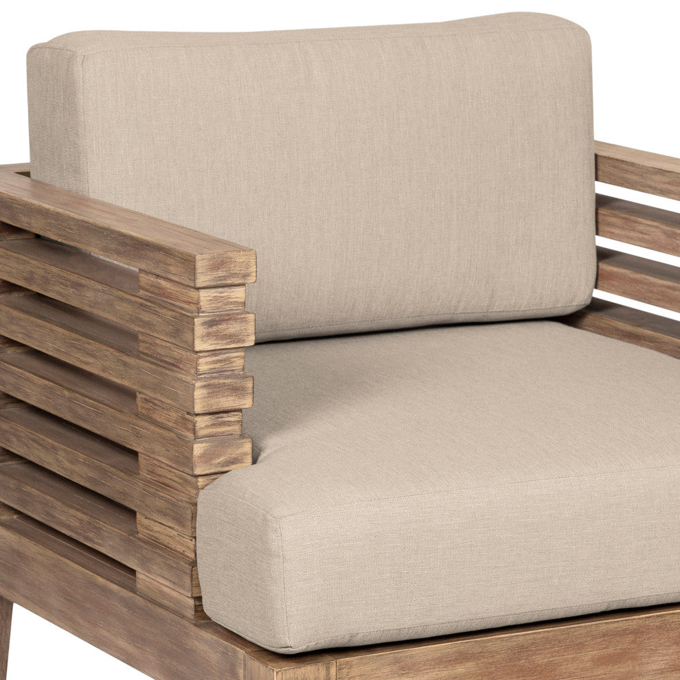 Vivid Outdoor Patio Dining Chair, Light Eucalyptus Wood Taupe Olefin Cushions